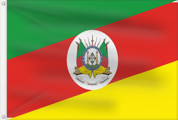 Bandera, con dos ojales metálicos y lado del asta reforzado: Rio Grande do Sul	State of Rio Grande do Sul, Brazil	Río Grande del Sur	Estado do Rio Grande do Sul, Brasil