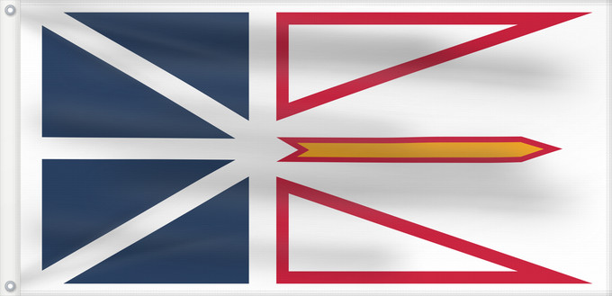 Drapeau, avec deux œillets métalliques et guindant renforcé : Newfoundland and Labrador	Terre-Neuve-et-Labrador	Terranova y Labrador	Neufundland und Labrador	Terranova	Banniel Douar-Nevez ha Labrador