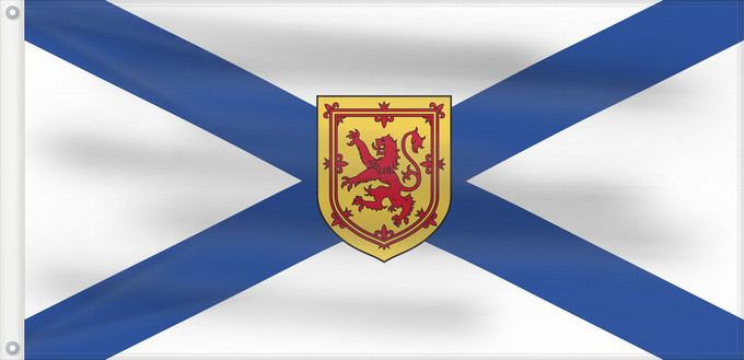 Drapeau, avec deux œillets métalliques et guindant renforcé : Nova Scotia	Nouvelle-Écosse	Nueva Escocia	Banniel proviñs Skos-Nevez  Nova Scotia
