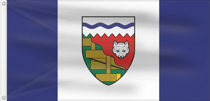 Bandera, con dos ojales metálicos y lado del asta reforzado: Northwest Territories	Territoires du Nord-Ouest	Territorios del Noroeste	Nordwest-Territorien	Territori del Nordovest	Banniel Tiriadoù ar Gwalarn, Kanada	ᓄᓇᑦᓯᐊᖅ ᓴᐃᒻᒪᑎ