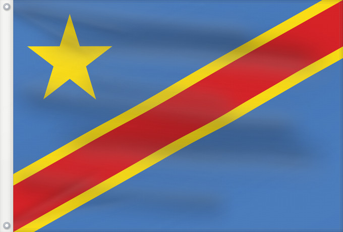 Flag, with two metal eyelets and reinforced hoist: Democratic Republic of the Congo The national flag of the Democratic Republic of the Congo La République démocratique du Congo Rep. Dem. del Congo Demokratischen Republik Kongo Repubblica Democratica del Congo Democratische Republiek Congo علم جمهورية الك