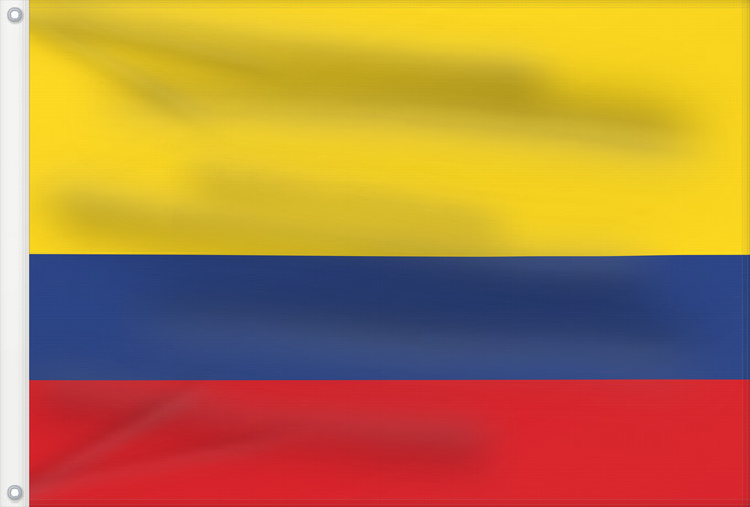 Bandera, con dos ojales metálicos y lado del asta reforzado: Colombia Colombie República de Colombia Kolumbien Colômbia Kolumbii Kolombio Columbiei Флаг Колумбии Štátna vlajka Kolumbie Kolumbije Colombias Kolombiya