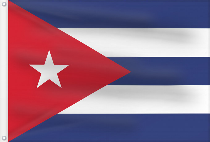 Bandera, con dos ojales metálicos y lado del asta reforzado: Cuba	Kuba	علم كوبا	Banniel Cuba	Kubo	پرچم کوبا	Kiba	Флаг Кубы	Kube	Kubas	Прапор Куби	Quốc kỳ Cuba	​古巴国旗