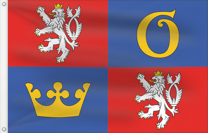 Bandera, con dos ojales metálicos y lado del asta reforzado: Hradec Kralove Region Hradec Králové Region Région de Hradec Králové Región de Hradec Králové Region Hradec Králové Regione di Hradec Králové