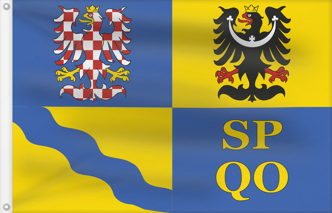 Bandera, con dos ojales metálicos y lado del asta reforzado: Olomouc Region Région d'Olomouc Región de Olomouc Region Olomouc Olomouckého kraje