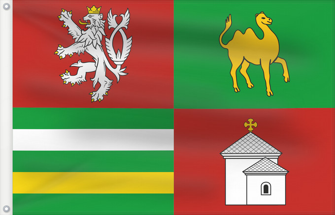 Bandera, con dos ojales metálicos y lado del asta reforzado: Plzen Region	Plzeň Region	Région de Plzeň	Región de Pilsen	„Region Pilsen