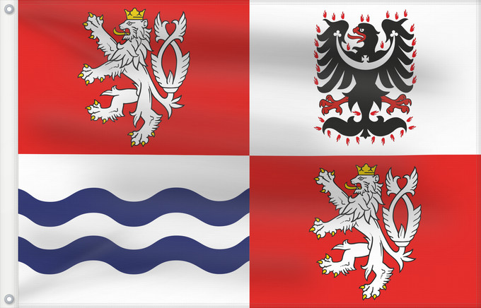 Bandera, con dos ojales metálicos y lado del asta reforzado: Central Bohemian Region	Région de Bohême centrale	Región de Bohemia Central	Mittelböhmische Region