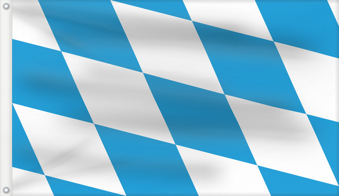Drapeau, avec deux œillets métalliques et guindant renforcé : Bavaria  lozengy	The lozengy variant of the flag of Bavaria	Bavaria	Die Rautenflagge des Freistaates Bayern seit 1971. Das Seitenverhältnis ist nicht vorgegeben	Baviera	Bavorska