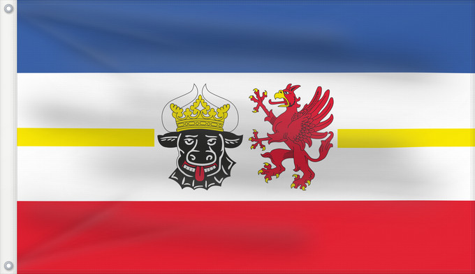 Bandera, con dos ojales metálicos y lado del asta reforzado: Mecklenburg-Western Pomerania Mecklenburg-Vorpommern Mecklembourg-Poméranie-Occidentale Mecklemburgo-Pomerania Occidental Meclemburgo-Pomerania Anteriore