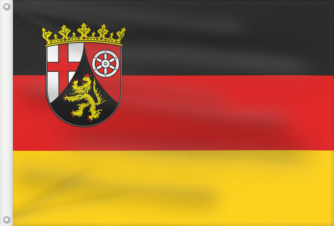 Drapeau, avec deux œillets métalliques et guindant renforcé : Rhineland-Palatinate Civil and state flag of the state Rhineland-Palatinate Rhénanie-Palatinat Renania-Palatinado Zivil- und Landesdienstflagge des Landes Rheinland-Pfalz Renania-Palatinato
