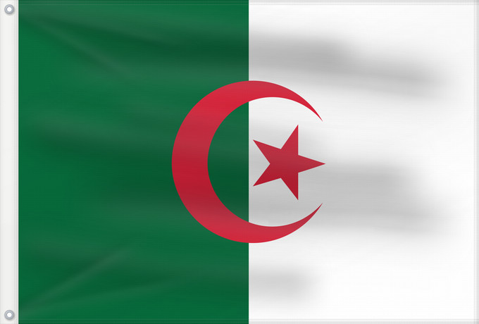 Bandera, con dos ojales metálicos y lado del asta reforzado: Algeria L Algérie Argelia Algerien Dell Algeria Algerije Argélia Algierii Vo Algérie علم الجزائر Σημαία της Αλγερίας Alĝerio Algerian דגל אלג יריה Algéria Aljazair アルジェリアの国旗 Asenǧaq n Dzayer 알제리의 국기 Drapèu d Argeria Флаг Алжира Alžirije Algeriets ⴰⵏⴰⵢ ⴰⴷⵣ