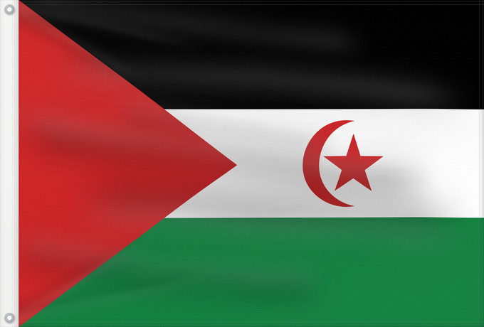 Flag, with two metal eyelets and reinforced hoist: Sahrawi Arab Democratic Republic Western Sahara République arabe sahraouie démocratique República Árabe Saharaui Democrática Demokratischen Arabischen Republik Sahara Repubblica Democratica Araba Sahrawi Arabische Democratische Republiek Sahara República