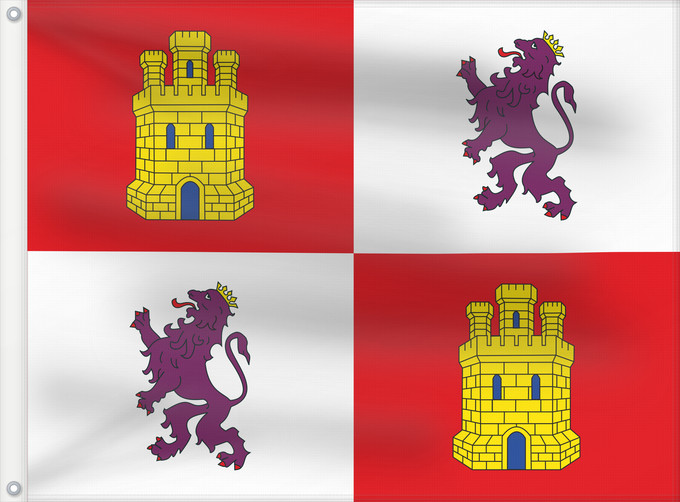 Bandera, con dos ojales metálicos y lado del asta reforzado: Castile and León Autonomous community of Castile and León Castille-et-León Comunidad autónoma de Castilla y León Kastilien und León Castiglia e León