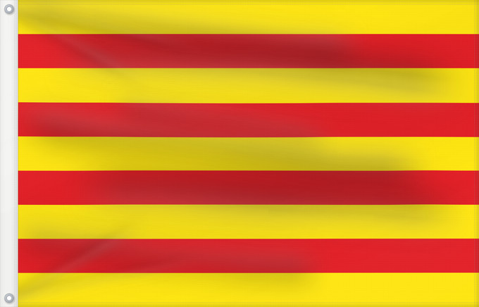 Drapeau, avec deux œillets métalliques et guindant renforcé : Catalonia	The senyera	La seniera	La señera	Die senyera	Dell  Aragón  traslitterata in spagnolo come señera	La senyera	La Senjera
