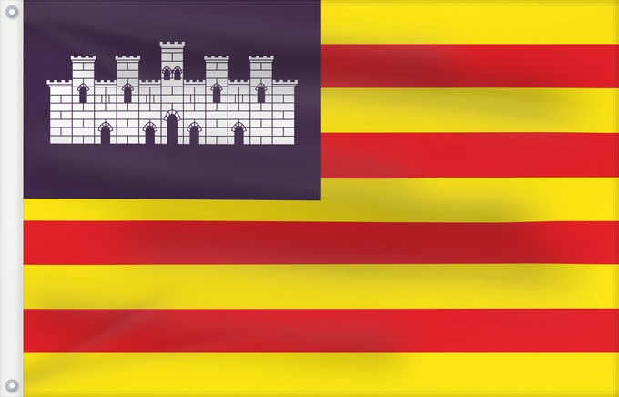 Drapeau, avec deux œillets métalliques et guindant renforcé : Balearic Islands Balearic Islands, Spain Îles Baléares, Espagne Islas Baleares, España Balearic Islands Isole Baleari Balearów, Hiszpania