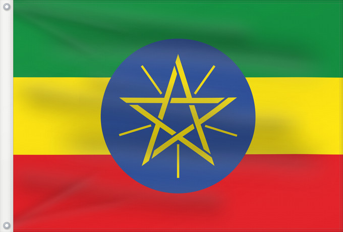 Drapeau, avec deux œillets métalliques et guindant renforcé : Ethiopia Éthiopie Etiopía Äthiopien Dell Etiopia የኢትዮጵያ ሰንደቅ ዓላማ Etiopie Σημαία της Αιθιοπίας Alaabaa Itoophiyaa Itoobiya Etiopiens