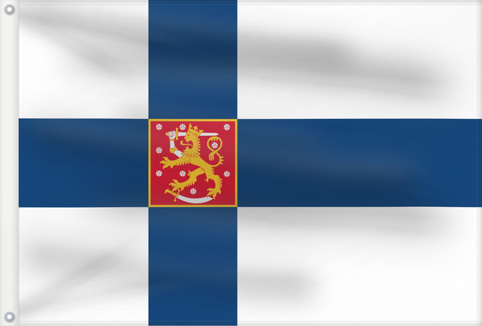 Flagge, mit zwei Metallösen und verstärktem Besatzband: Finland	Finlande	Finlandia	Finnland	Finlandese	Finlândia	Finlandii	Þjóðfáni Finnlands	Finská vlajka	Finlands	Finnlando	Soome lipp	Suomen	Fionlainne	Finnország	Finnlands	Finniae	Finnesche Fändel	Somijas	Il-Bandiera tal-Finlandja	Finlands flagg	Det finske f