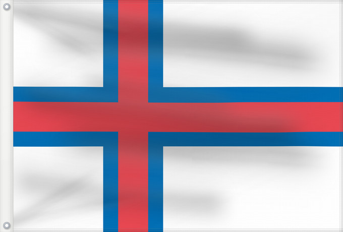 Drapeau, avec deux œillets métalliques et guindant renforcé : Faroe Islands	îles Féroé	Islas Feroe	Färöer	Fær Øer	Faeröereilanden	Das Ilhas Feroé	Wysp Owczych	Национално знаме на Фарьорските острови	Faerských ostrovů	Færøernes	Σημαία των Φερόων Νήσων	La Ferooj	Fääri saarte lipp	Faroeetako bandera	Färsaarten	Merkið, 