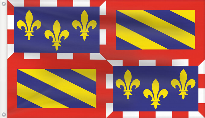 Flag, with two metal eyelets and reinforced hoist: Bourgogne	Region of Burgundy	Région Bourgogne	Región Borgoña	Burgund	Borgogna	Banniel Bourgogn	Burgundiae	Borgonha