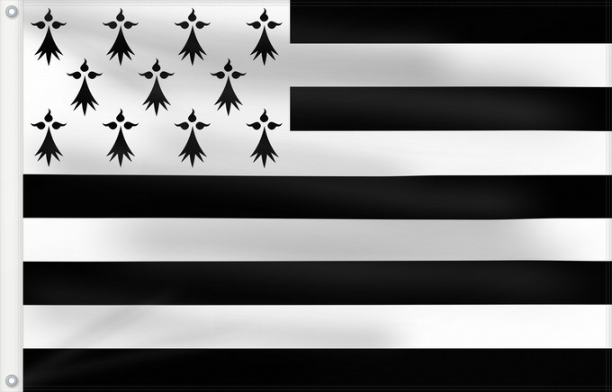 Bandera, con dos ojales metálicos y lado del asta reforzado: Brittany The Gwenn-ha-du, flag of Brittany Le Gwenn-ha-du, drapeau de la Bretagne Spaniel Bretón Bretagna Ar Gwenn-ha-du, banniel Breizh