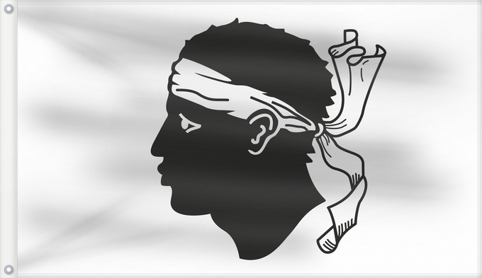 Flag, with two metal eyelets and reinforced hoist: Corsica Corse Córcega Korsika Korsyki Couleu de la Corse Vu Korsika Banniel Korsika Corsicae Corsega