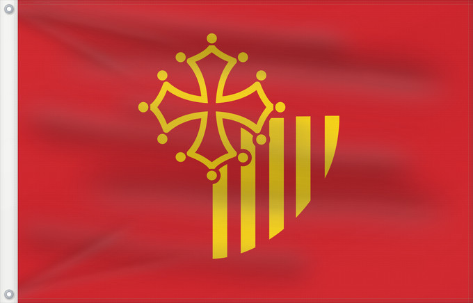 Bandera, con dos ojales metálicos y lado del asta reforzado: Languedoc-Roussillon	, until 2004, of the region Languedoc-Roussillon in France	Région Languedoc-Roussillon en France jusqu en 2004	Languedoc-Rosellón o Lenguadoc-Rosellón	Linguadoca-Rossiglione