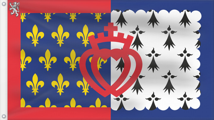 Flagge, mit zwei Metallösen und verstärktem Besatzband: Unofficial flag of Pays-de-la-Loire Unofficial flag of the region Pays-de-la-Loire in France Non officiel de la région Pays-de-la-Loire Países del Loira Pays de la Loire Los Païses de Léger