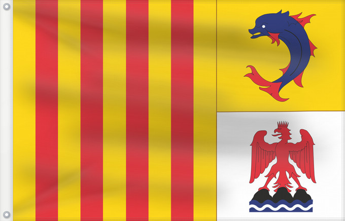 Bandera, con dos ojales metálicos y lado del asta reforzado: Provence-Alpes-Côte d Azur Alpes-Côte d'Azur Région Provence-Alpes-Côte d Azur Provenza-Alpes-Costa Azul Provence-Alpes-Côte d’Azur Provenza-Alpi-Costa Azzurra Banniel rannvro Provence-Alpes-Côte d Azur pe Provañs-Alpoù-Aod an Azur