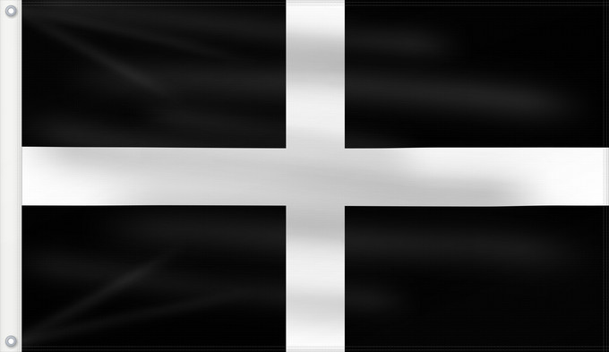 Bandera, con dos ojales metálicos y lado del asta reforzado: Cornwall	Saint Piran s Flag, Flag of Cornwall	Saint Piran, Drapeau des Cornouailles	Cornualles	Cornovaglia	Cornwealla fana	Banniel Sant Piran	Cernyw	Chorn	Peran, Baner Kernow	Cornubiae