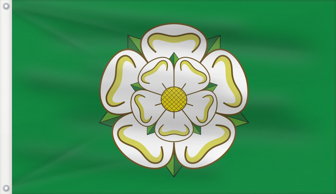 Flag, with two metal eyelets and reinforced hoist: Unofficial county flag of North Yorkshire	Unofficial County Flag of North Yorkshire - the White Rose of York on a green ground	Yorkshire du nord	Yorkshire del norte	North Yorkshire	Yorkshire del nord