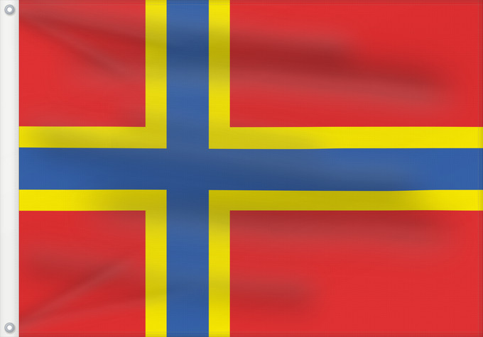 Flagge, mit zwei Metallösen und verstärktem Besatzband: 2007 Flag of Orkney	Orkney	2007 Flag of Orkney My own vector of the official flag of the Isles of Orkney