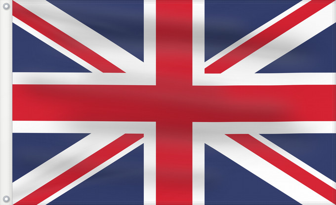 Flag, with two metal eyelets and reinforced hoist: United Kingdom	Royaume-Uni	Reino Unido	Vereinigtes Königreich	Regno Unito
