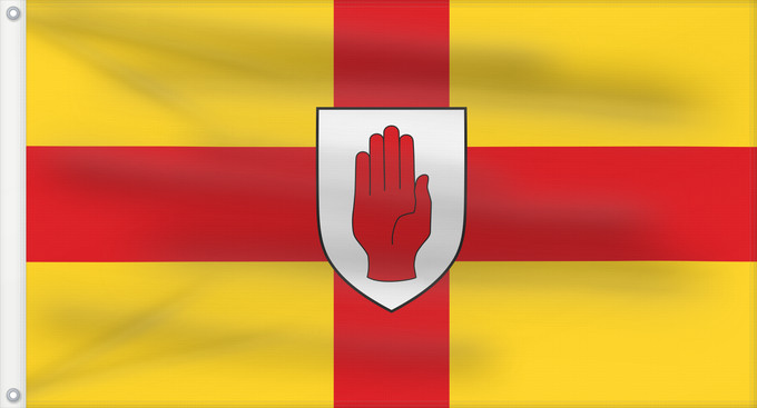 Bandera, con dos ojales metálicos y lado del asta reforzado: Ulster	Ulster  heraldic banner of traditional coat of arms of the province	Úlster 