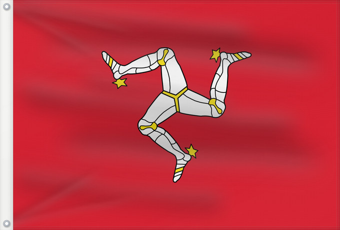 Bandera, con dos ojales metálicos y lado del asta reforzado: Isle of Man	L île de Man	Isla de Man	Insel Man	Dell Isola di Man	Man	Ilha de Man	Wyspy Man	Manes	علم مان	Sciag Vostrava Men / Сцяг Вострава Мэн	Ściag Vyspy Men / Сьцяг Выспы Мэн	Banniel Manav	Ostrva Man	Ostrova Man	Ynys Manaw	Isle of Mans	Σημαία της Νήσου
