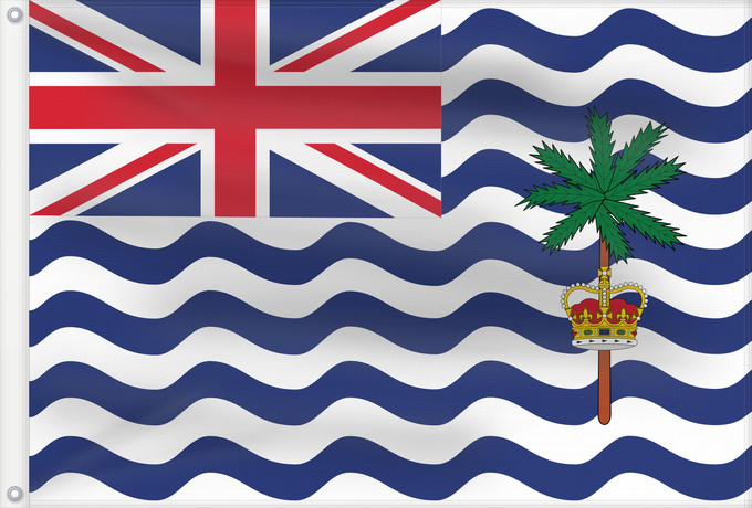 Drapeau, avec deux œillets métalliques et guindant renforcé : Commissioner of the British Indian Ocean Territory British Indian Ocean Territory Territoire britannique de l océan Indien Territorio Británico del Océano Índico Britisches Territorium im Indischen Ozean Territorio Britannico dell Oceano Indiano Bryttisca