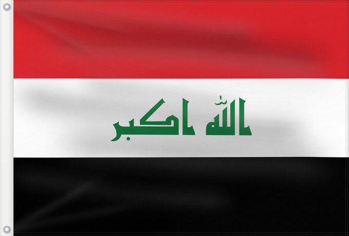 Drapeau, avec deux œillets métalliques et guindant renforcé : Iraq	L Irak	Irak	Dell Iraq	Iraku	علم العراق	ܐܬܐ ܕܥܝܪܐܩ	ئاڵای عێراق	Irácká vlajka	Desmale Iraq	Irako	پرچم عراق	Irakin	イラクの国旗	이라크의 국기	Alaya Iraq	Флаг Ирака	Iraka	Ciraaq	Yrak baýdagy	Прапор Іраку