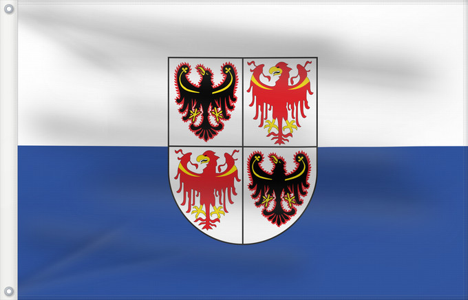 Drapeau, avec deux œillets métalliques et guindant renforcé : Trentino-South Tyrol It is easy to put a border around this flag image Région Autonome Trentin-Haut-Adige, Italie Región Autónoma Trentino-Alto Adigio, Italia Autonomen Region Trentino-Südtirol, Italien Regione Autonoma Trentino-Alto Adige, Italia Bannera