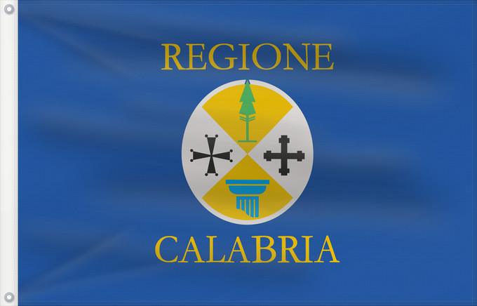 Bandera, con dos ojales metálicos y lado del asta reforzado: Calabria	Kalabrien	Regione italiana Calabria	Bannera di la riggiuni d Italia Calabbria