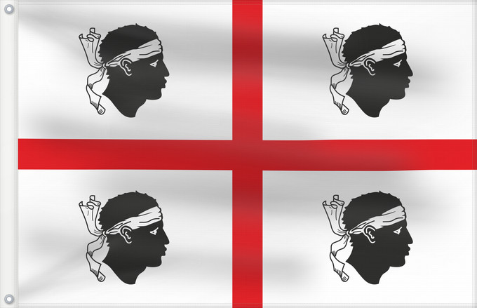 Bandera, con dos ojales metálicos y lado del asta reforzado: Sardinia, Italy	Italian autonomous region Sardinia	Sardinia	Regione autonoma italiana Sardegna	Sa regione autònoma de sa Sardinna