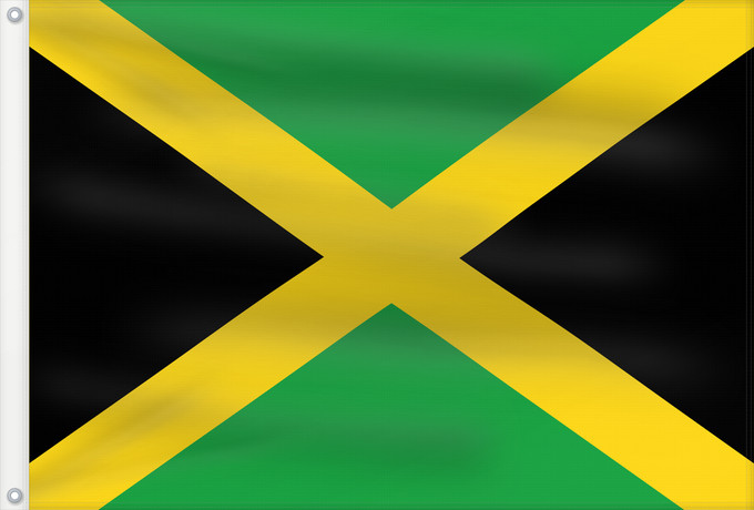 Bandera, con dos ojales metálicos y lado del asta reforzado: Jamaica	Jamaïque	Jamaika	Giamaica	Флаг Ямайки	Jamajke	Прапор Ямайки