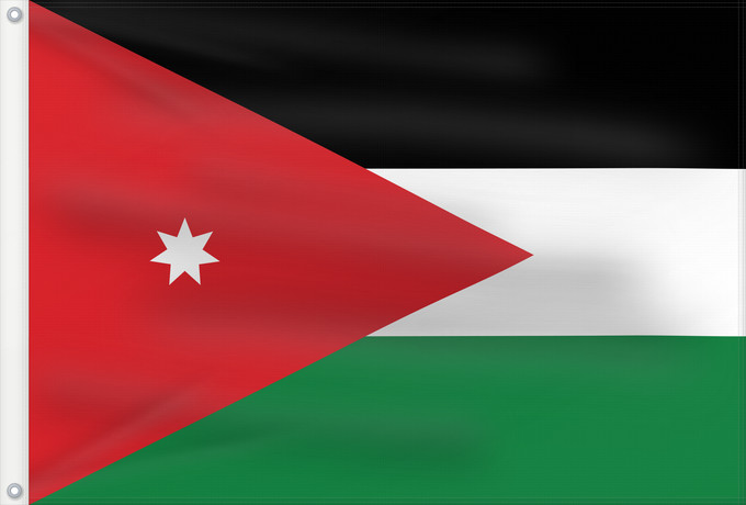 Bandera, con dos ojales metálicos y lado del asta reforzado: Jordan	Jordanie	Jordania	Jordanien	Giordania	Jordanië	علم الأردن	Jordanio	Iordaniei	Флаг Иордании	Jordanije	Ürdün