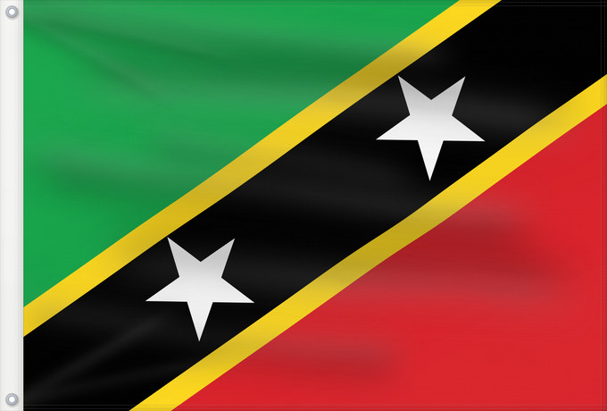 Bandera, con dos ojales metálicos y lado del asta reforzado: Saint Kitts and Nevis Saint-Christophe-et-Niévès San Cristóbal y Nieves St. Kitts und Nevis Saint Kitts e Nevis Saint Kitts a Nevis Shan Críostóir-Nimheas Sen Kitts ha Nevis Флаг Сент-Китса и Невиса Saunt Kitts an Nevis Saint Kittsa in Nevisa
