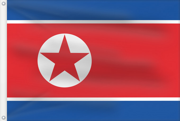 Flag, with two metal eyelets and reinforced hoist: North Korea Korea (Democratic People's Republic) (North Korea) Corée du Nord Corea del Norte Nordkorea Corea del Nord Noord-Korea Coreia do Norte Korei Północnej Corea d o Norte علم كوريا الشمالية Национално знаме на Северна Корея উত্তর কোরিয়ার জাতীয় পত