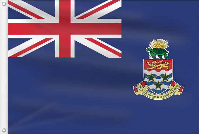 Flag, with two metal eyelets and reinforced hoist: Cayman Islands	Government Ensign of the Cayman Islands	Îles Caïmans	Islas Caimán	Kaimaninseln	Isole Cayman	דגל איי קיימן	Государственный морской флаг Каймановых островов