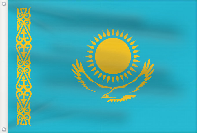 Drapeau, avec deux œillets métalliques et guindant renforcé : Kazakhstan Kazajistán Kasachstan Repubblica del Kazakistan Kazachstan Qazaxıstan Respublikasının Сцяг Казахстана Национално знаме на Казахстан কাজাখস্তানের জাতীয় পতাকা Banniel br Kazakstan Kazahstana Kazachstánu Казахстан Республикин ялавӗ Kazaĥio Ղազախս