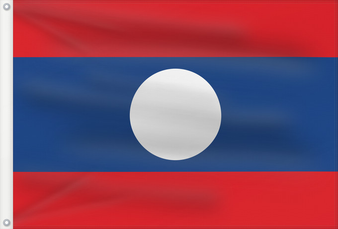 Bandera, con dos ojales metálicos y lado del asta reforzado: Laos	Lao People's Democratic Republic	Lao	پرچم لائوس	ທຸງຊາດລາວ	Флаг Лаоса	Laosa	ธงชาติ ลาว