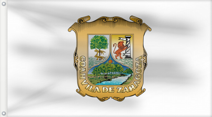 Bandiera, con due occhielli metallici e lato dell'asta rinforzato: Coahuila Coahuila Coahuila de Zaragoza