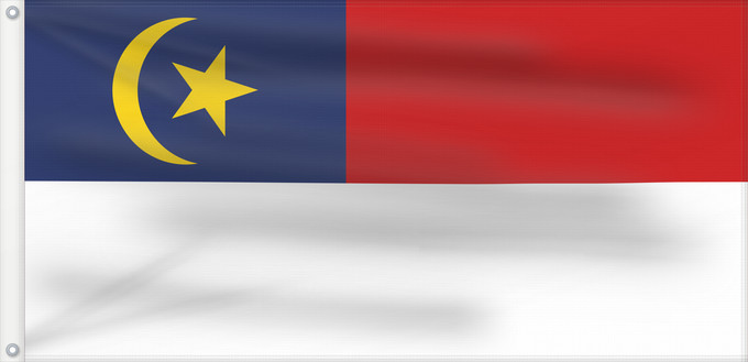 Bandera, con dos ojales metálicos y lado del asta reforzado: Malacca	Malaca	Malakka	Malaysian state Malacca. Drawn by Mysid