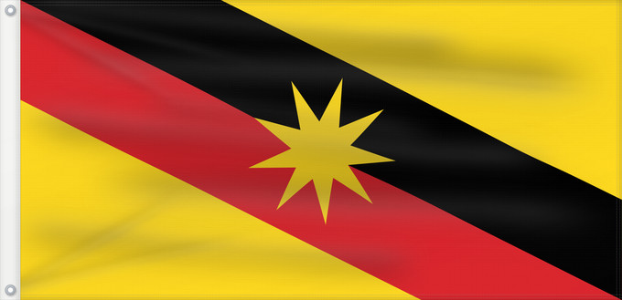 Flag, with two metal eyelets and reinforced hoist: Sarawak	Malaysian state of Sarawak	Sarawak 