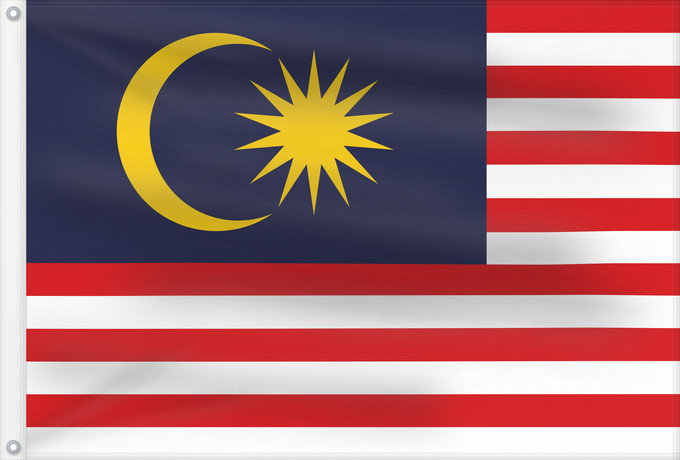 Drapeau, avec deux œillets métalliques et guindant renforcé : Malaysia Malaysia – Jalur Gemilang Stripes of Glory Malaisie Malasia علم ماليزيا Malaysia / بنديرا مليسيا Malajzio Malaisia lipp Watawat ng Malaysia Mâ-lòi-sî-â koet-khì 馬来西亜の国旗 ទង់ជាតិម៉ាឡេស៊ី Malaysi ທຸງຊາດມາເລເຊຍ 馬來西亞之國旗 Malaysia – Jalur Gemilang /